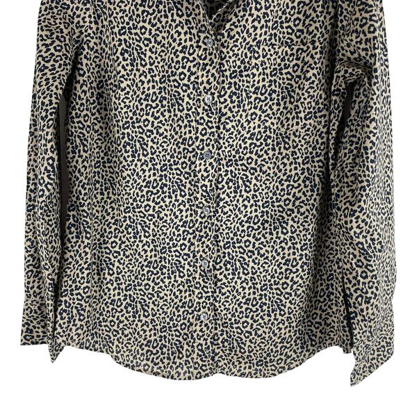 J. Crew Factory Animal Print Cotton Shirt in Signature Fit Blue Size M - Picture 4 of 8